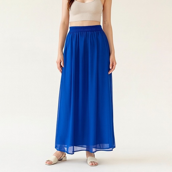 Vintage Maxi Skirt Creative Touch Y2k 90s Chiffon Cobalt Royal Blue Size Small - Picture 1 of 11